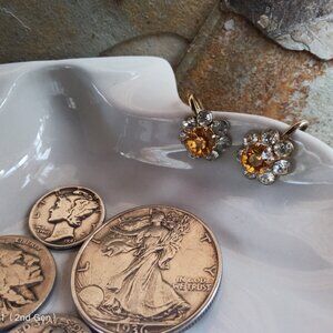 Circa 1940's Coro Rhinestone Flower Earrings